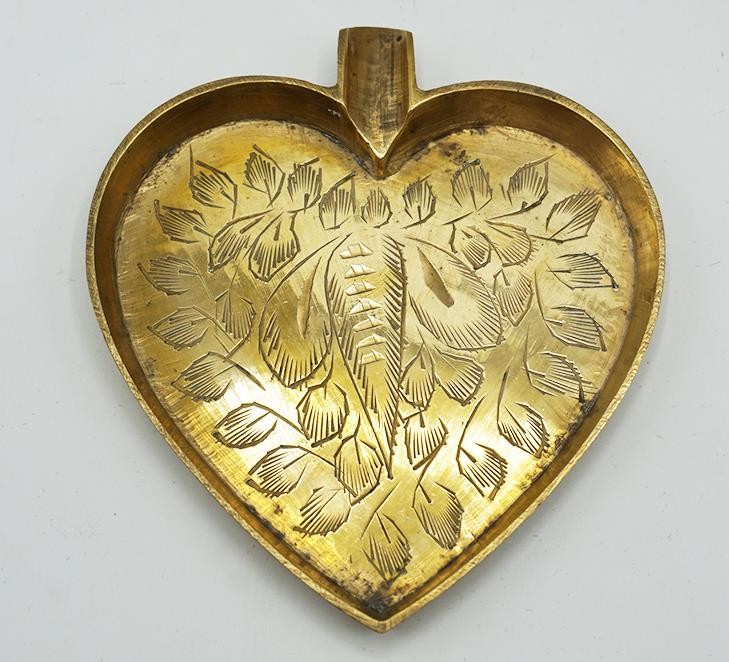 Solid Brass Heart Shaped Trinket Tray Dish Engraved Etched Brass Ashtray