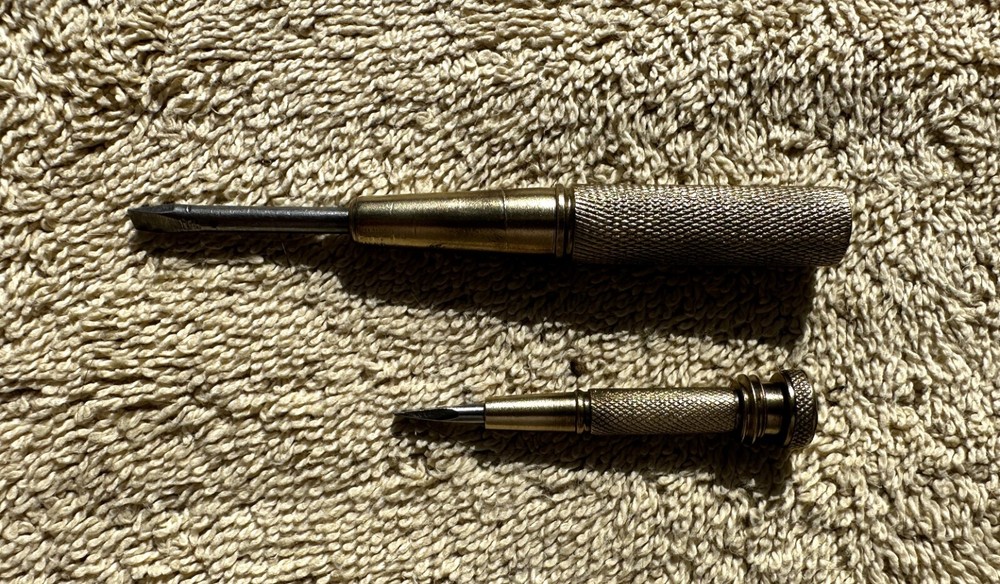 VINTAGE 2 PC BRASS NESTING SCREWDRIVER