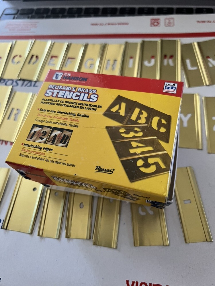 C.H. HANSON REUSABLE 36WM22 Stencils 34 Piece Single Letter Sets, Brass, 1/2 in