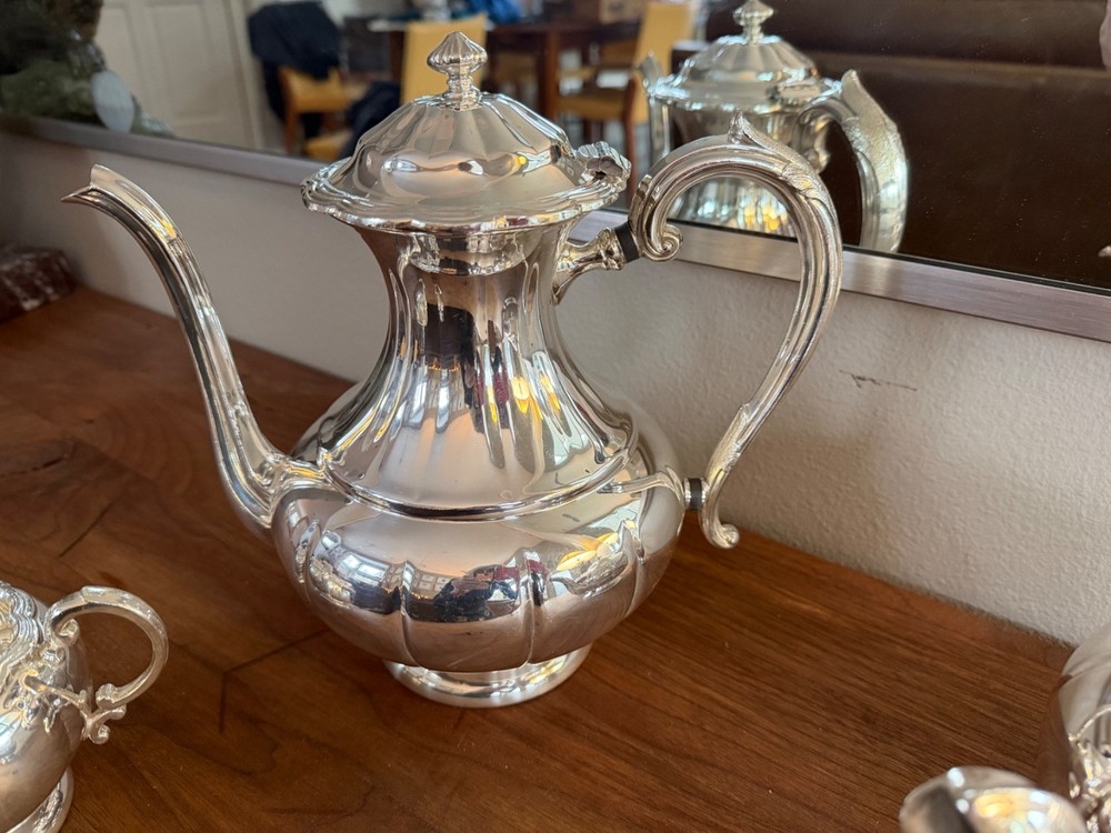 PRIMROSE SILVER PLATE 4-Piece Footed TEA/ COFFEE/ CREAMER/SUGAR SET