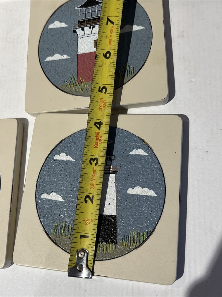 Pommantz Lighthouse Coasters Hand Painted Beach Coast set /6 different Scenes