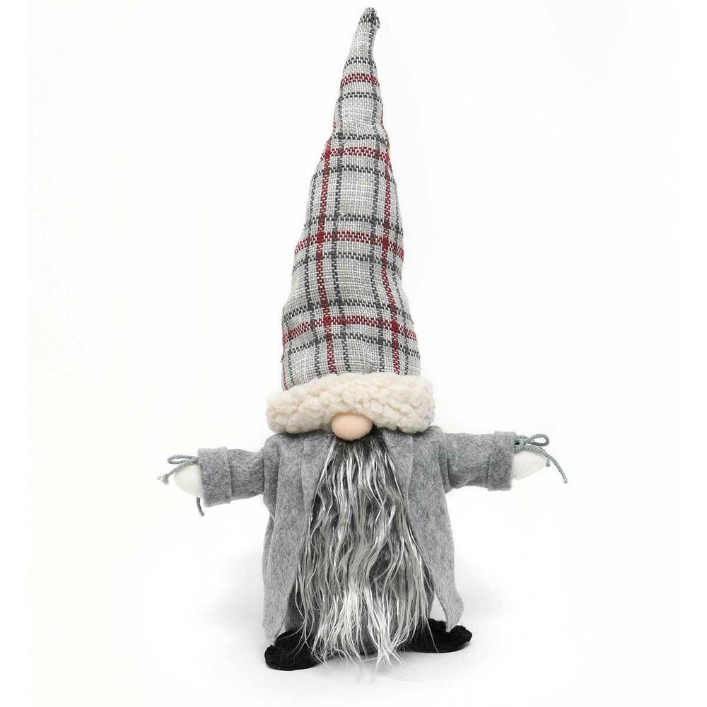 Standing Gnome R7276 Nils Wizard Robe Cone Shaped Plaid Hat Grey Beard 17" H