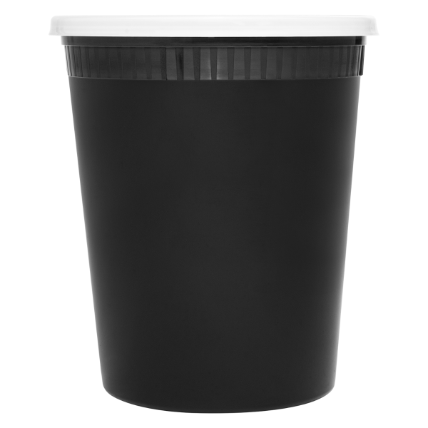 Karat 32 oz Black PP Injection Molded Round Deli Containers with Lids - 240 Set