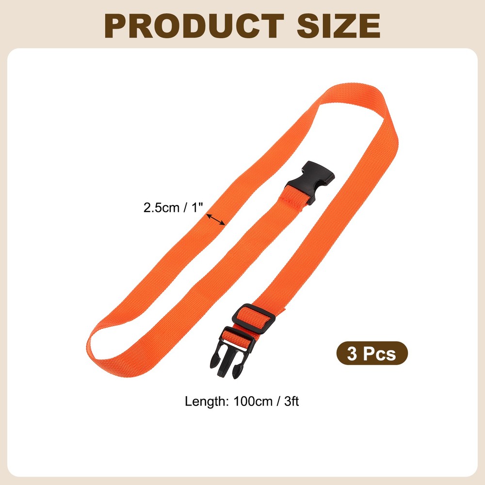 3pcs 1" x 3ft Utility Straps with Quick Release Buckle Adjustable, Orange