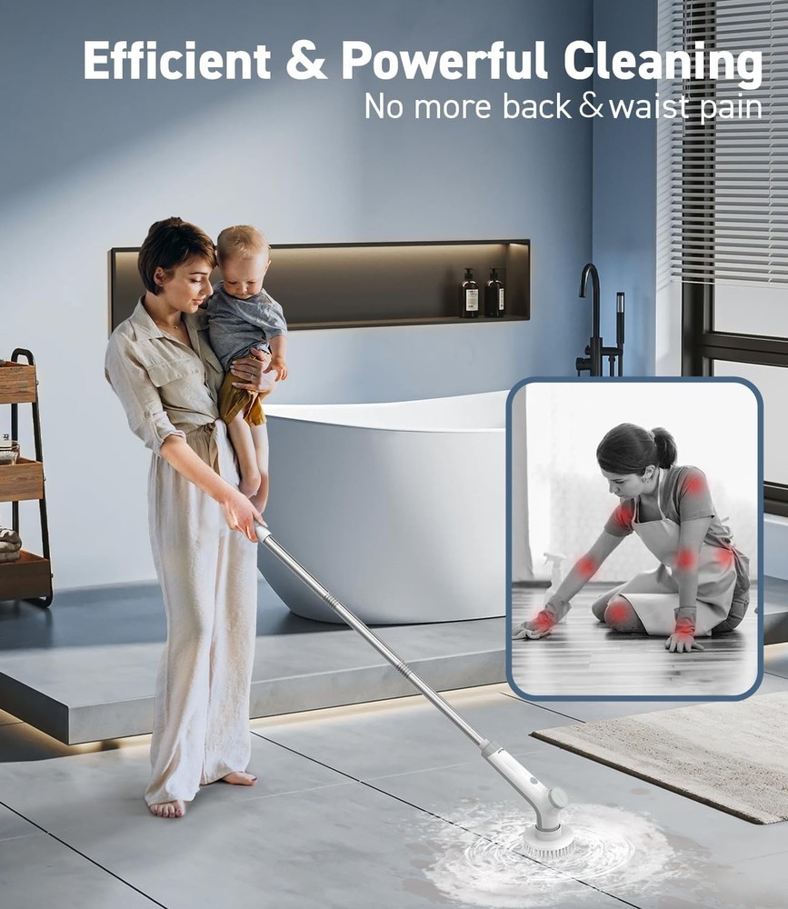 Rechargeable Spin Scrubber with Waterproof Design - Fast Charge & 90 Min Runtime