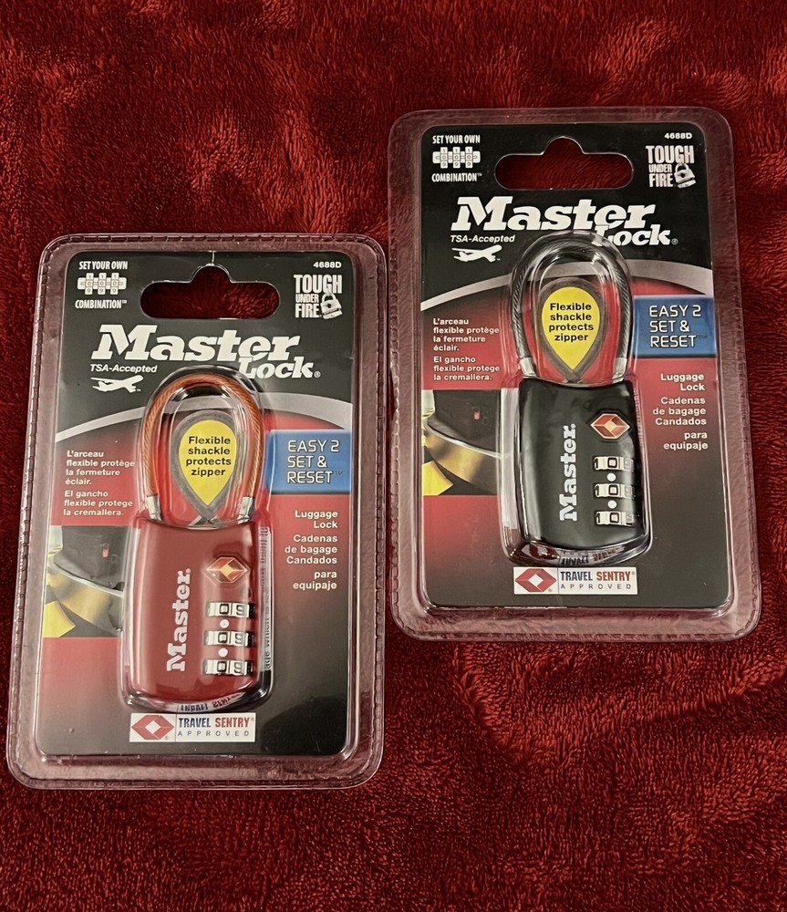 BUNDLE~ 2 MASTER LOCKS 4688D BLACK & RED TSA Approved Easy Set & Reset Combo NEW
