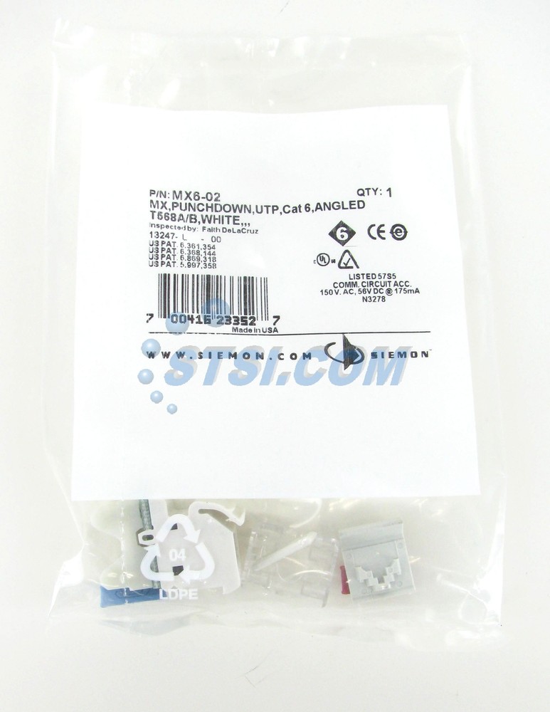 Siemon MX6-01 Max Cat6 RJ45 Angled Modular Jack, White ~STSI