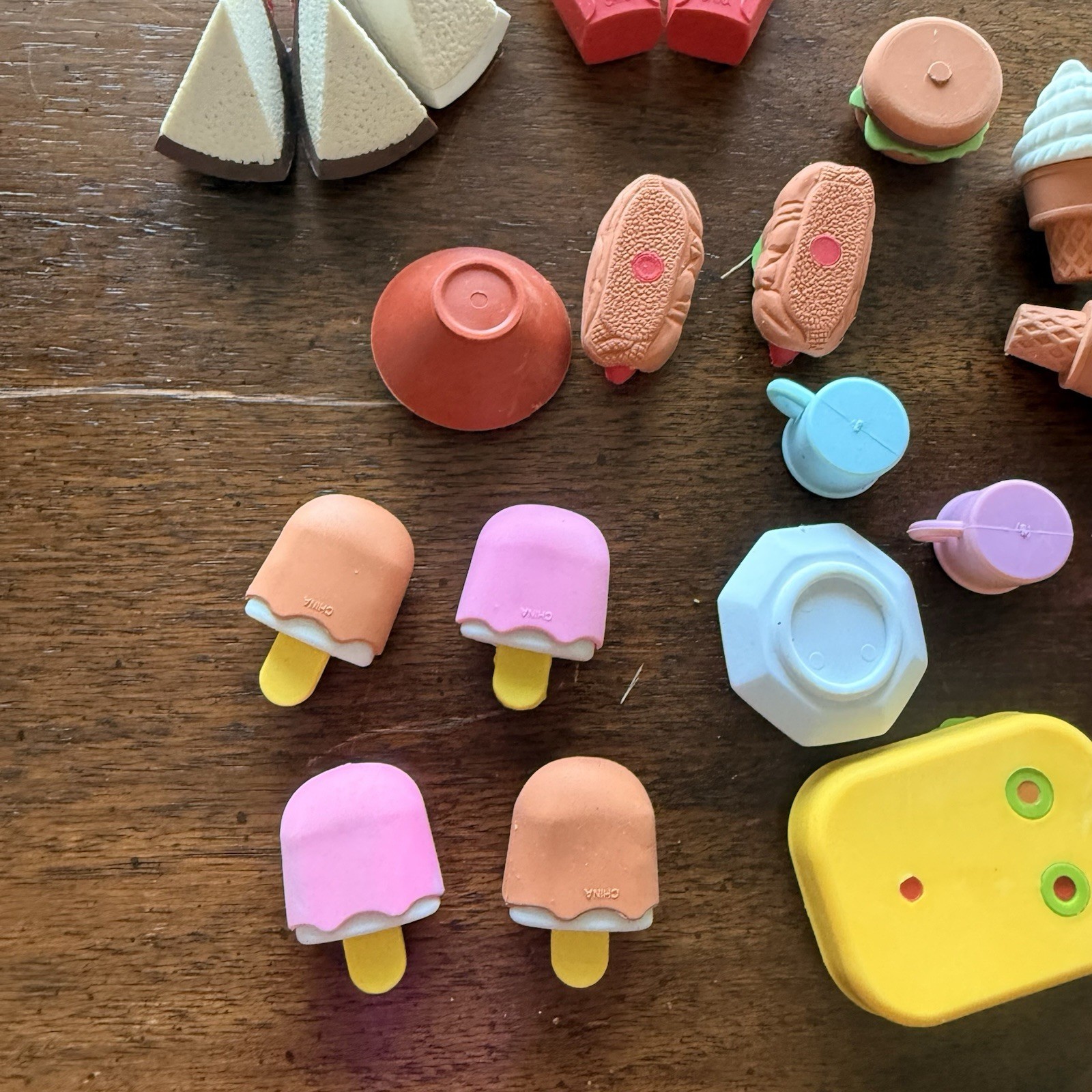 Lot of Mini Food Erasers Burgers Fries Ice Cream Cake Sandwich Popsicles & More