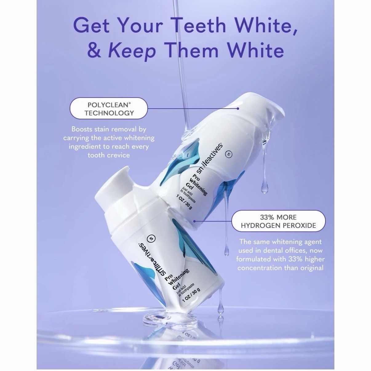 Smileactives Pro Whitening Gel 1 oz - Add to Toothpaste Removes Stains & Whitens
