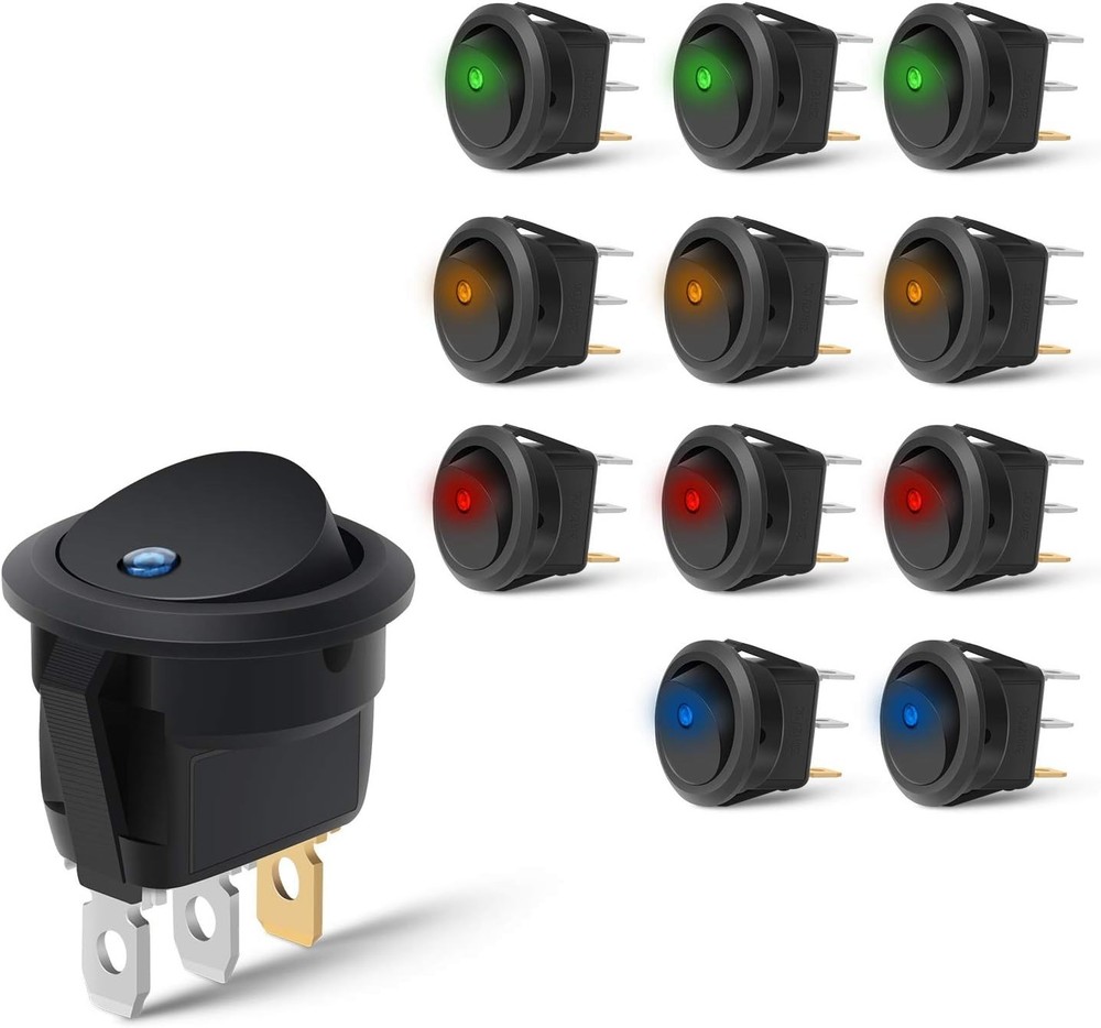 20A 12V Round Toggle LED Switches - 12PCS Panel Mount Rocker Control Assortment