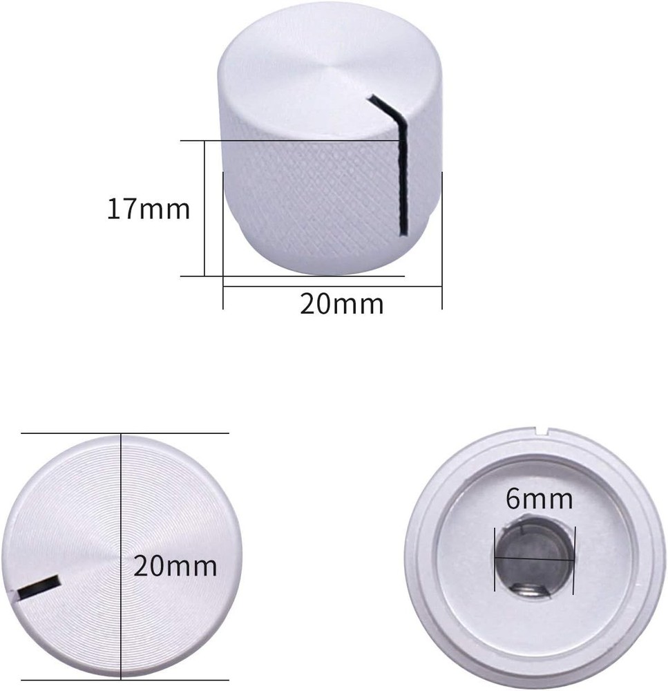 2pcs Silver Aluminum Rotary Control Knobs for 6mm Shafts - Durable & Precise