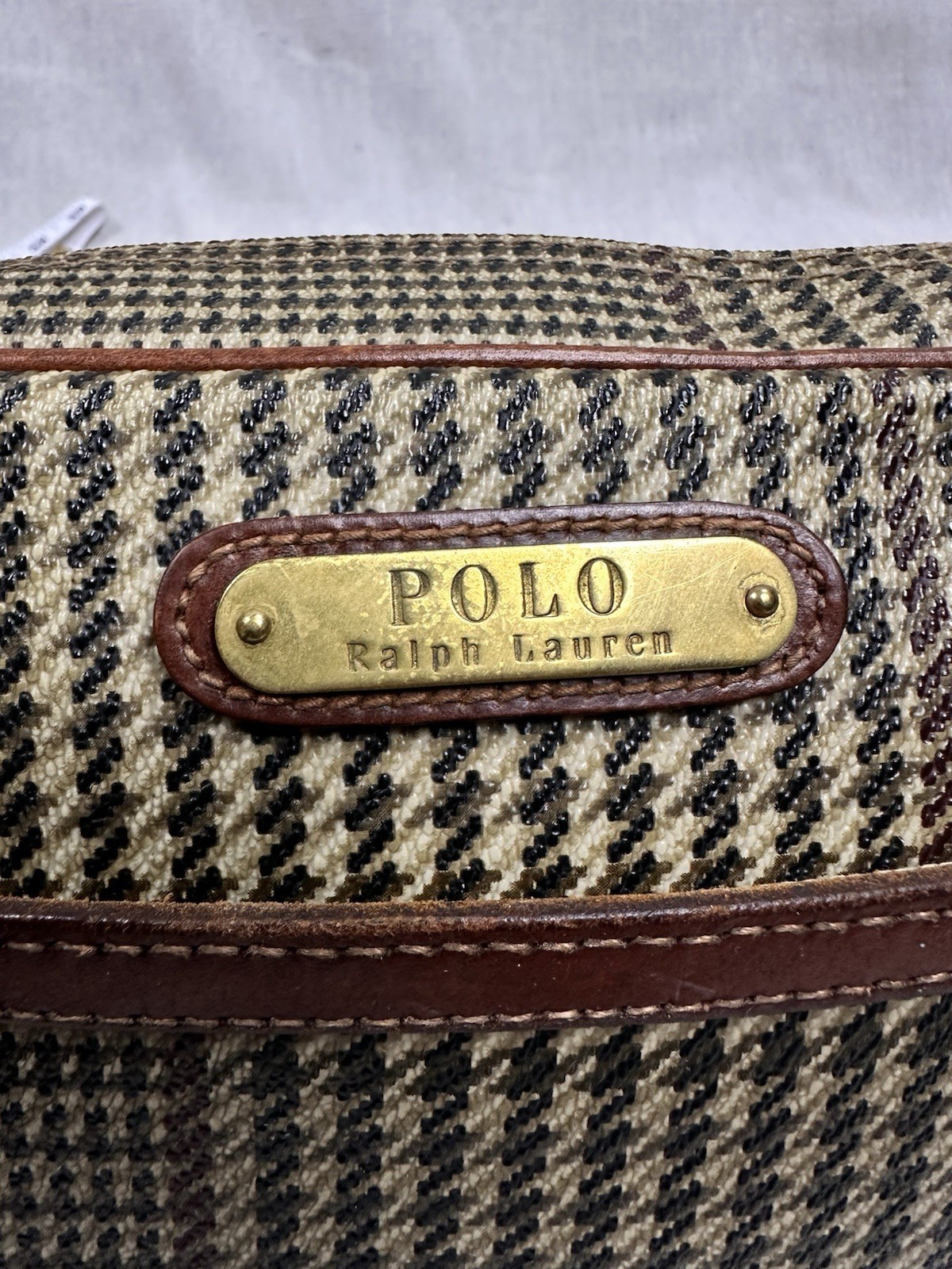 Vintage Polo Ralph Lauren Brown Russell Houndstooth Plaid Bag Leather 90s