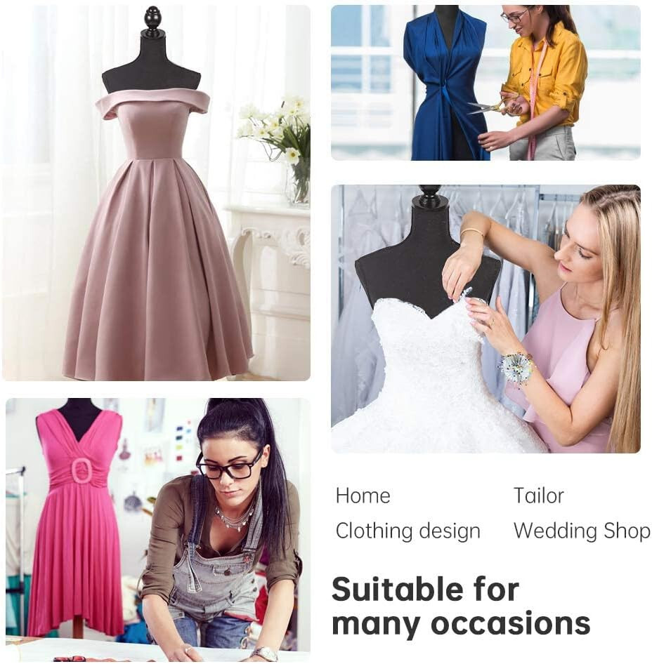 Female Mannequin Torso Dress Form Manikin Body with Wooden Tripod Base Stand