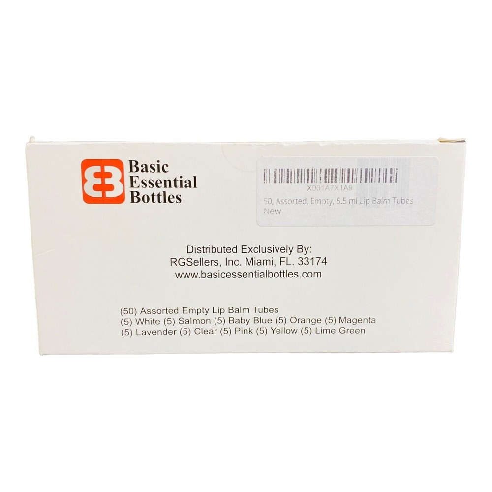 50 Pack Basic Essential Bottles Empty Lip Balm Tubes Assorted Colors 5.5 ml New