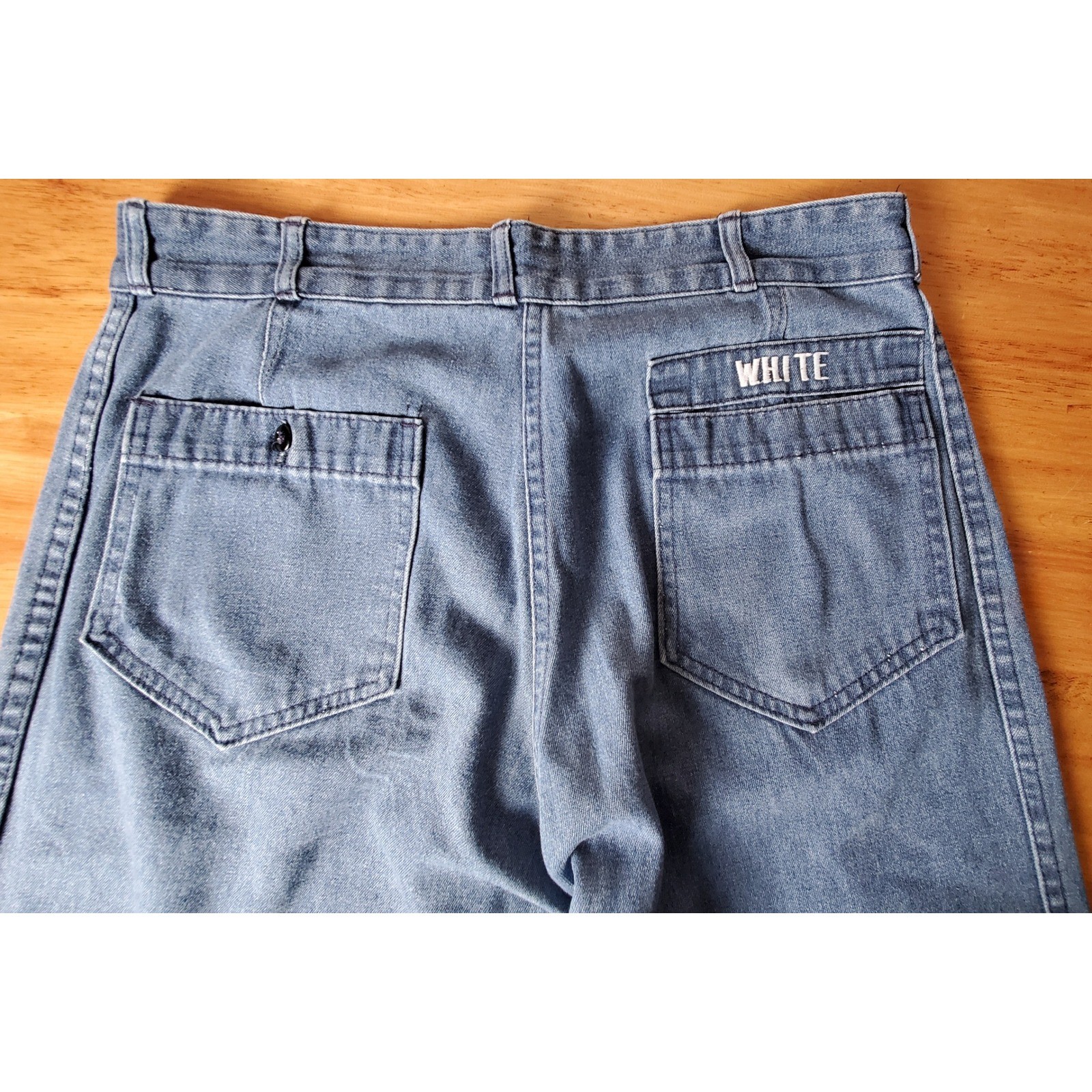 Vintage Navy Seafarer Dungaree Jeans Utility Trousers Bell Bottom Wide Leg 32x29