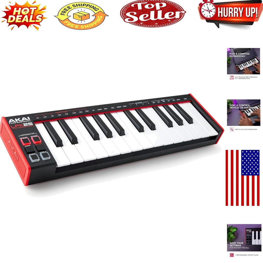 Compact 25-Key USB MIDI Controller with Arpeggiator and Software Compatibility