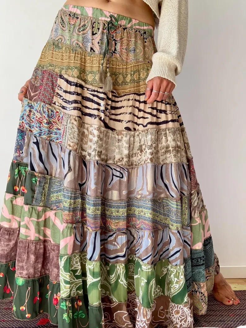 Wholesale Lot Frilled boho skirt for summer festivals tiered hippie maxi skirts