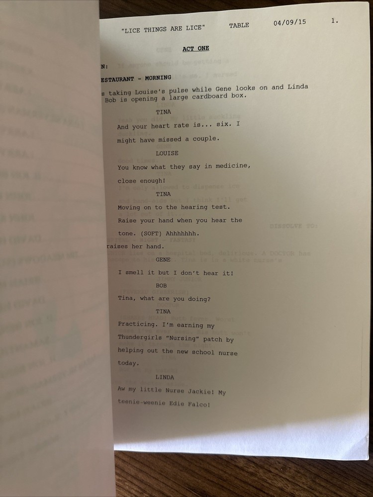 ORIGINAL 2015 Bob’s Burgers Table Read Script Fox Screenplay Lice Things