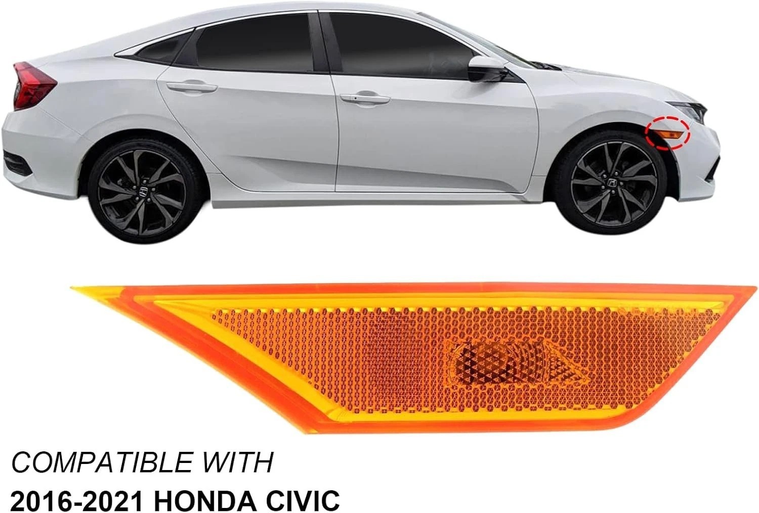 Front Side Marker Lamp Set For 2016-2021 Honda Civic LF & RF Reflector With Bulb