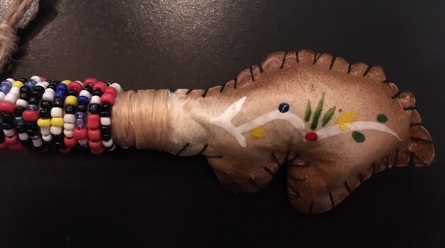 Rawhide Rattle with Beaded Handle - Bear