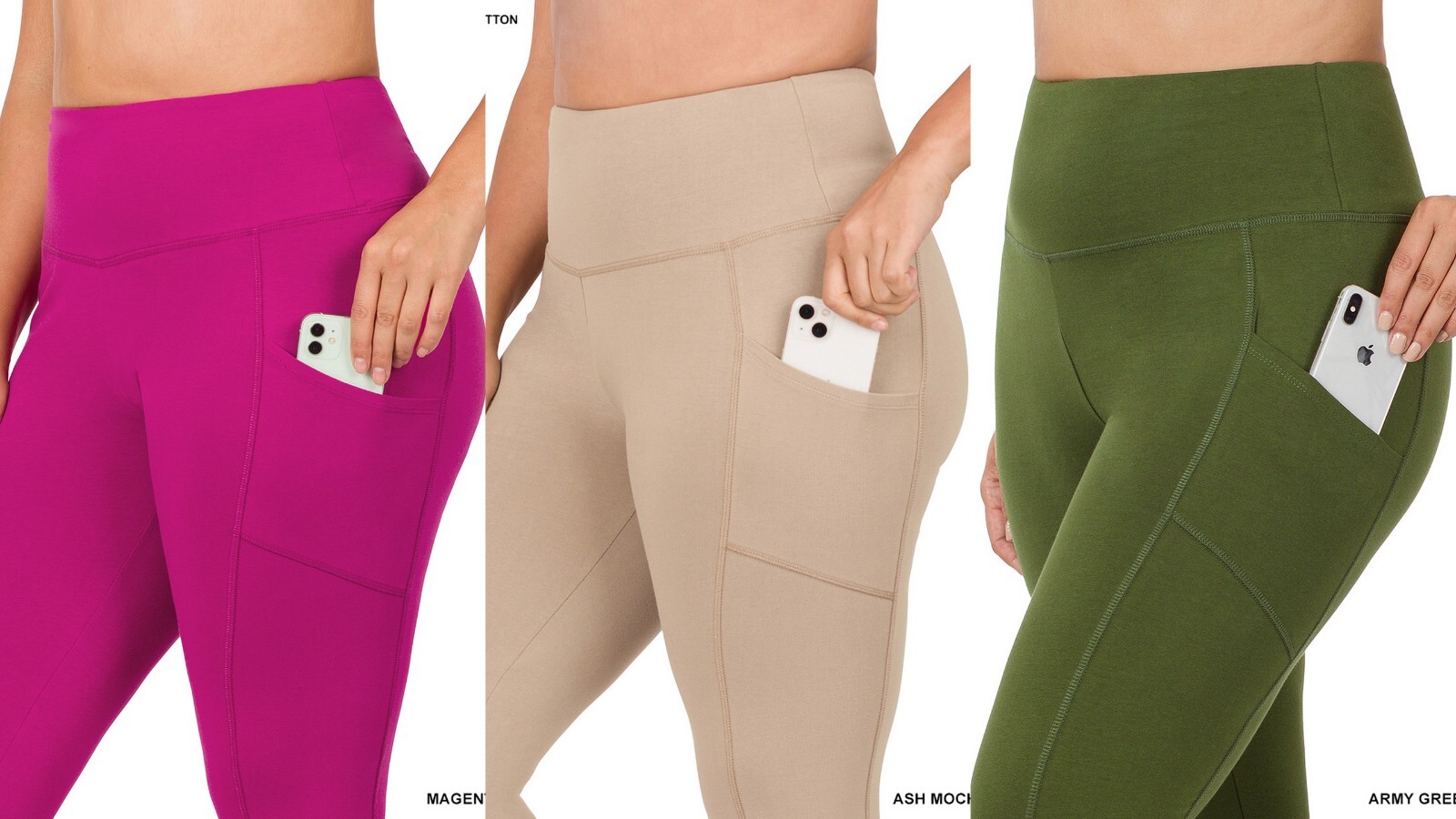 1X 2X 3X Athletic Fabric Wide Waist / Premium Cotton Long Yoga Leggings Pockets