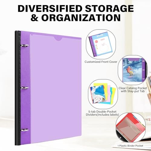 Telescoping Project Organizer 2-Pack, Refillable 3 Ring Binder 2 Pack Purple