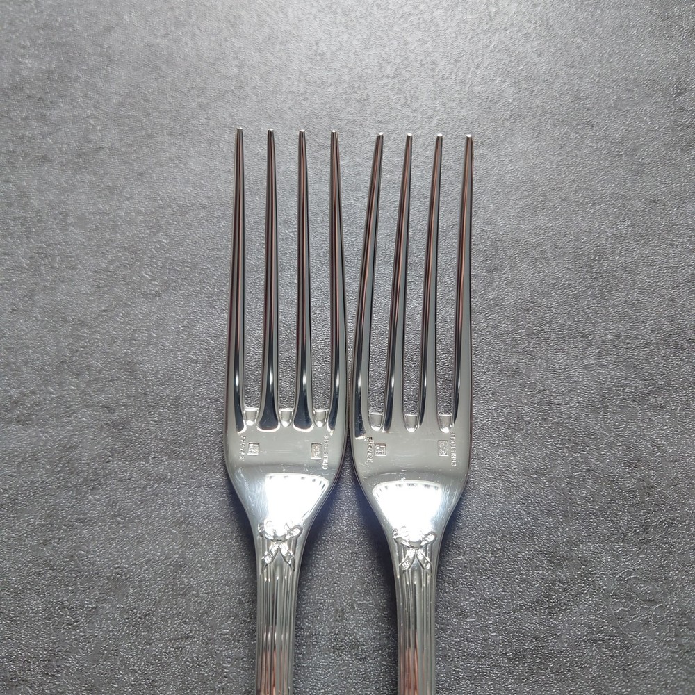 Christofle Rubans Table Fork 2pcs Silverplate Flatware Excellent