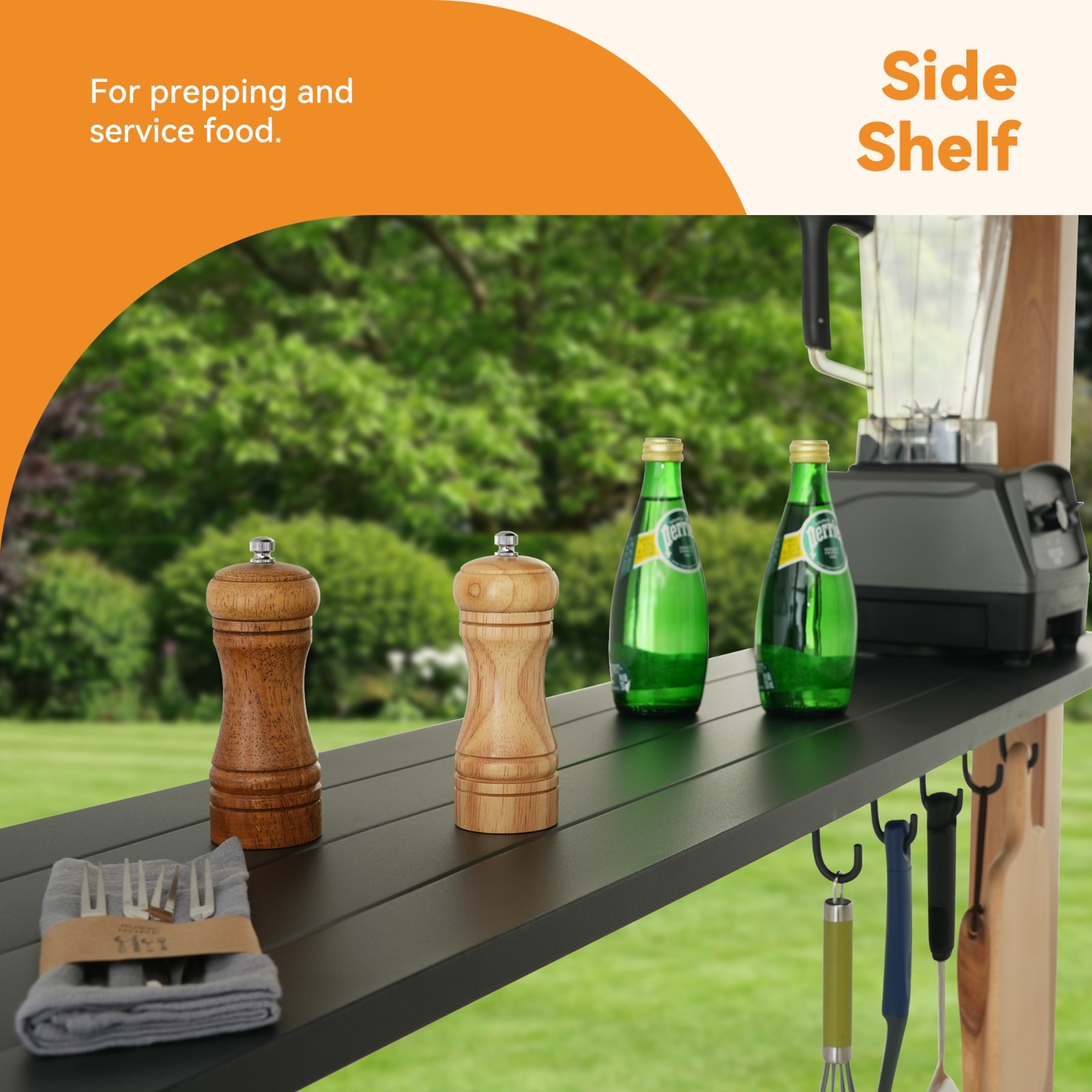 6'x12' Wooden Hardtop Grill Gazebo Steel Roof with Side Shelf and Bottle Opener