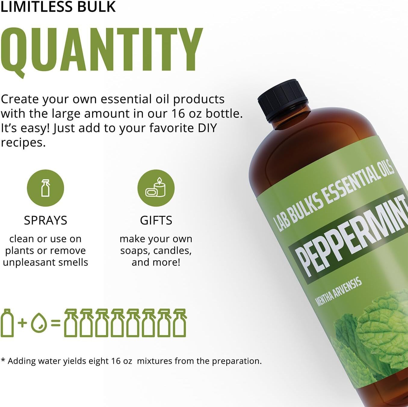 Peppermint Essential Oil, 16 oz Bottle for Diffusers, House Cleaning, Candles