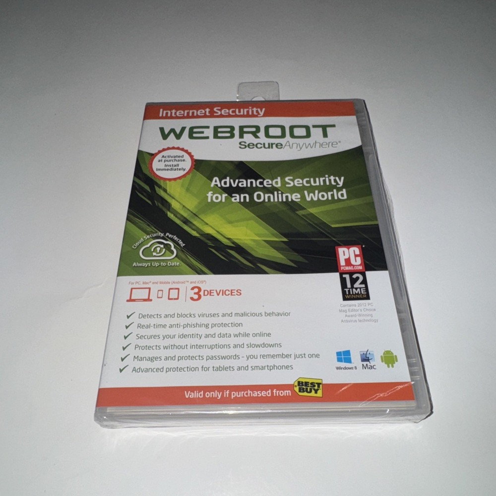 Webroot Secure Anywhere Internet Security With KeyCode-Secure 3 Devices. Win/Mac