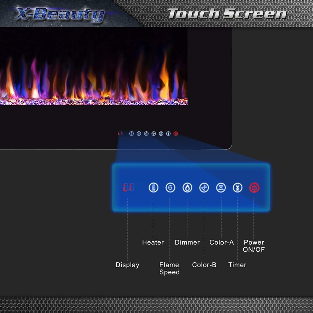 68" Electric Fireplace with Timer/Multicolor Flames/Touch Screen/Remote Control