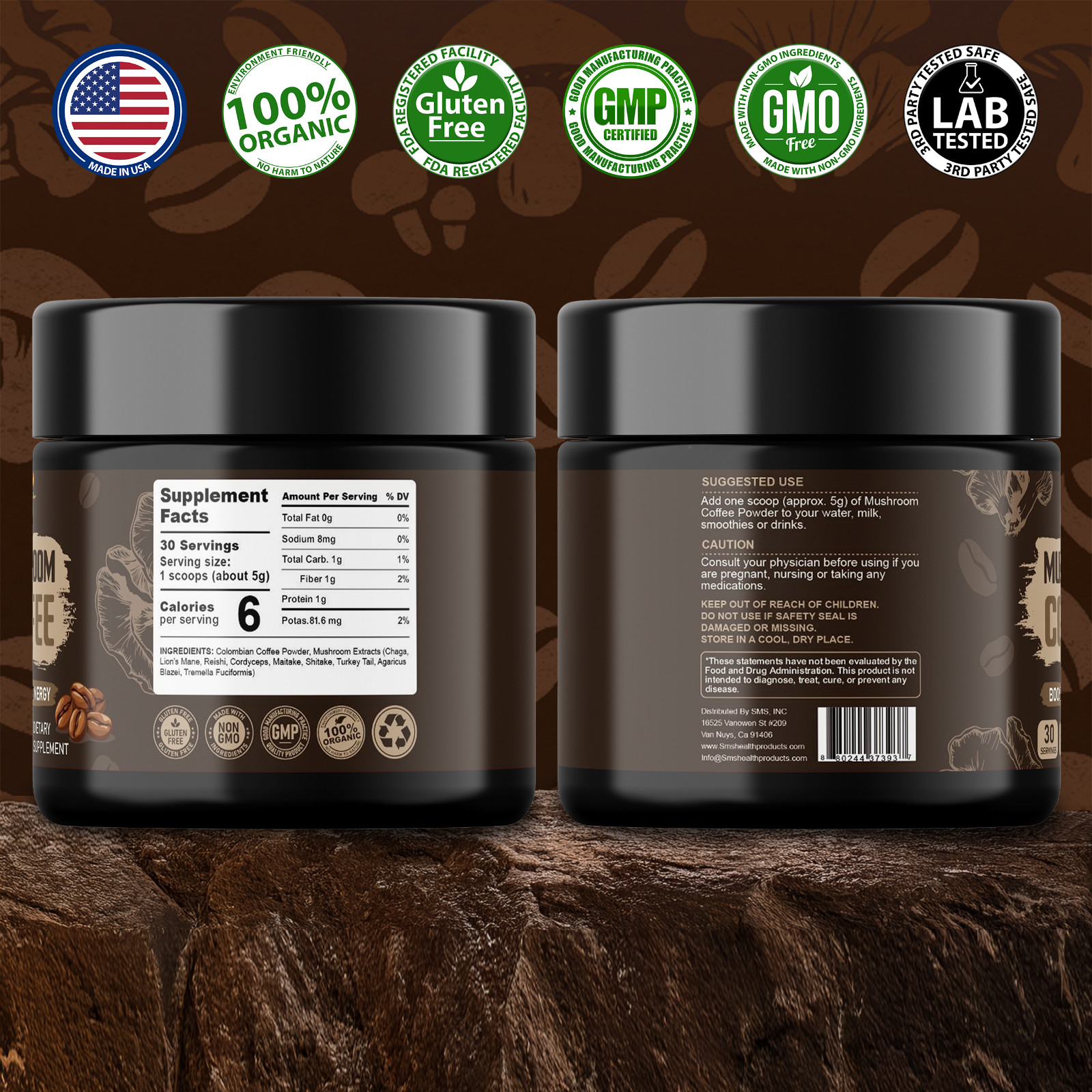 Organic Mushroom Coffee 9 Adaptogenic Mushroom 150g 30 Servings