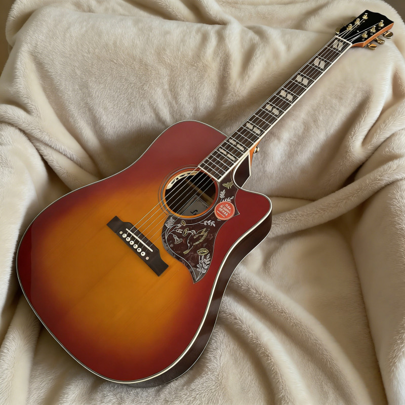 Cutting acoustic electric guitar hummingbird cherry burst pickups bone nut