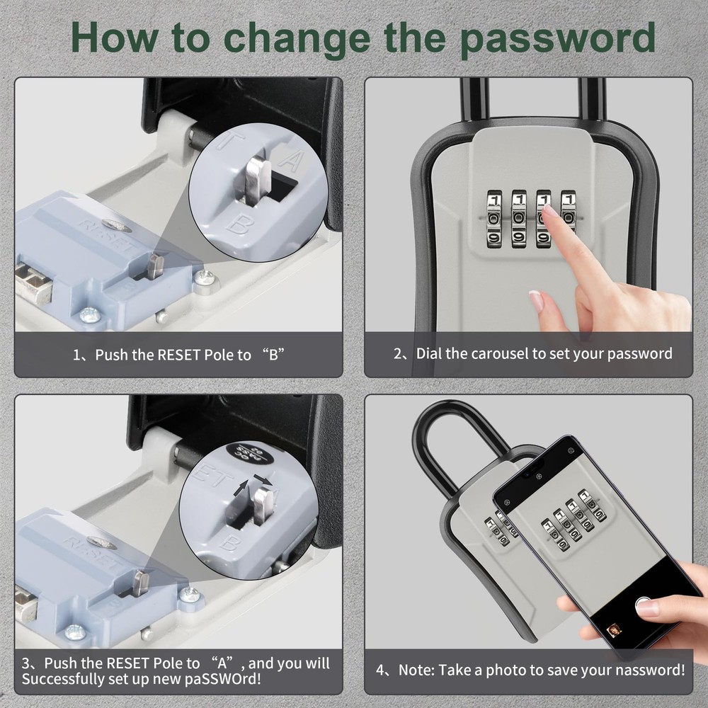 Key Lock Box，Portable Waterproof 4 Digits Combination Lockbox with Removable ...