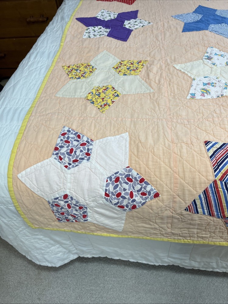 Vintage Quilt 6 Point Star Patchwork Handmade 65 x 80