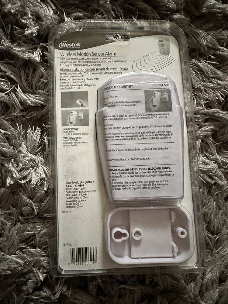 Westek Wireless Motion Sensor Alarm SEC500 with 2 Remote Controls