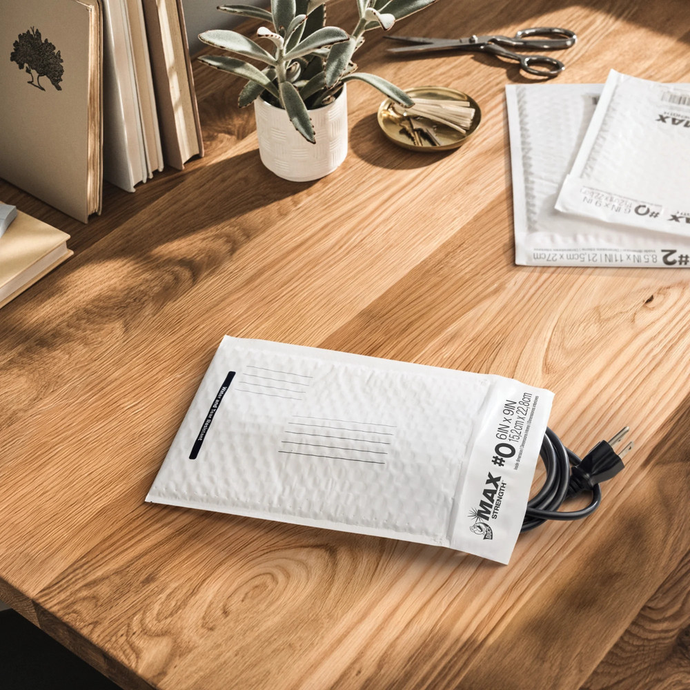 Max Strength Self-Sealing Poly Bubble Mailer #0, 6" x 9", Solid White, 25 Pack