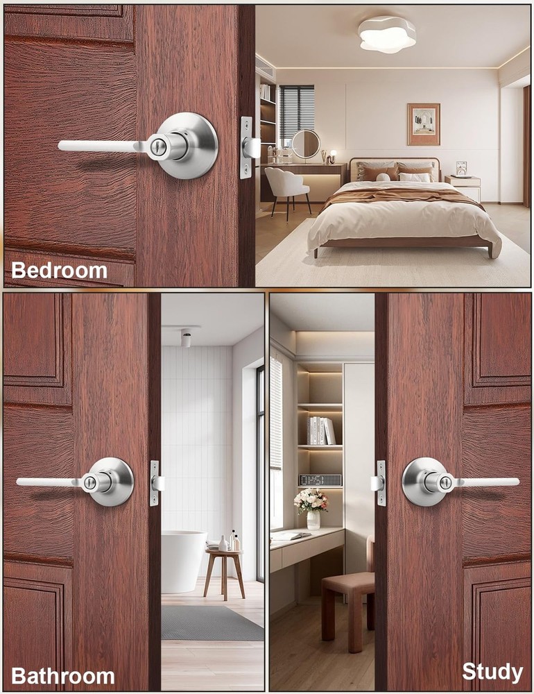 Mengico 6 Pack Privacy Door Handle, Satin Nickel Interior Door Knobs for Bed ...