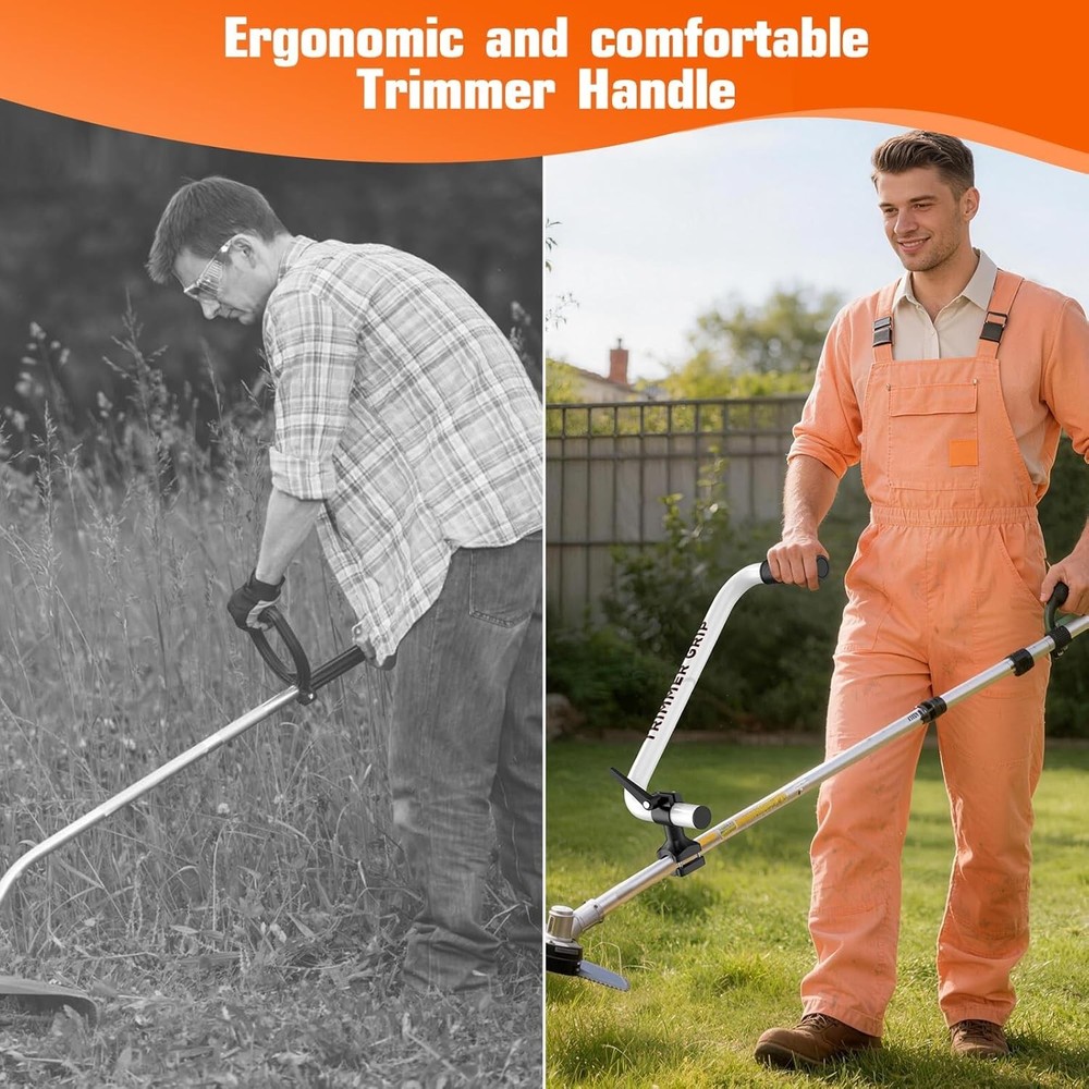 Ergonomic Weed Eater Handle Extension, Universal String Trimmer Silver