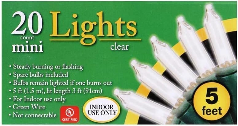 20 Count Clear Christmas Mini Lights 5 ft Strands