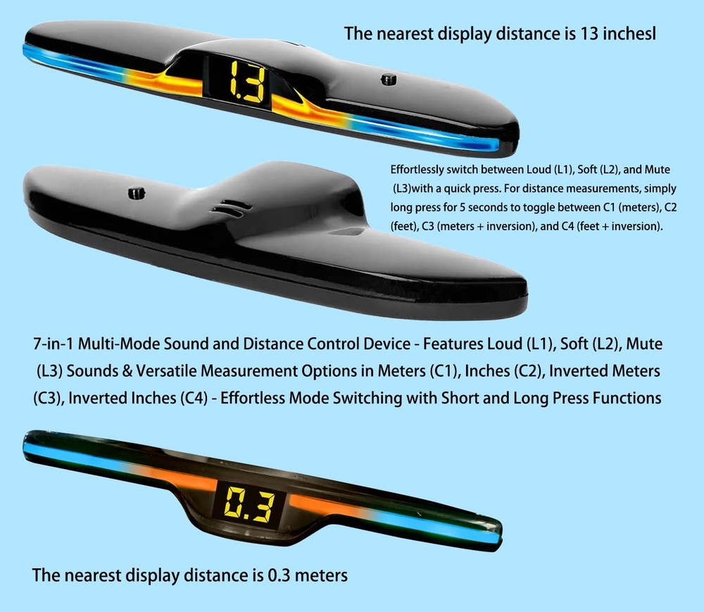 New Feature Rear Parking Sensor with Selectable Distance in Feet, Bidirection...