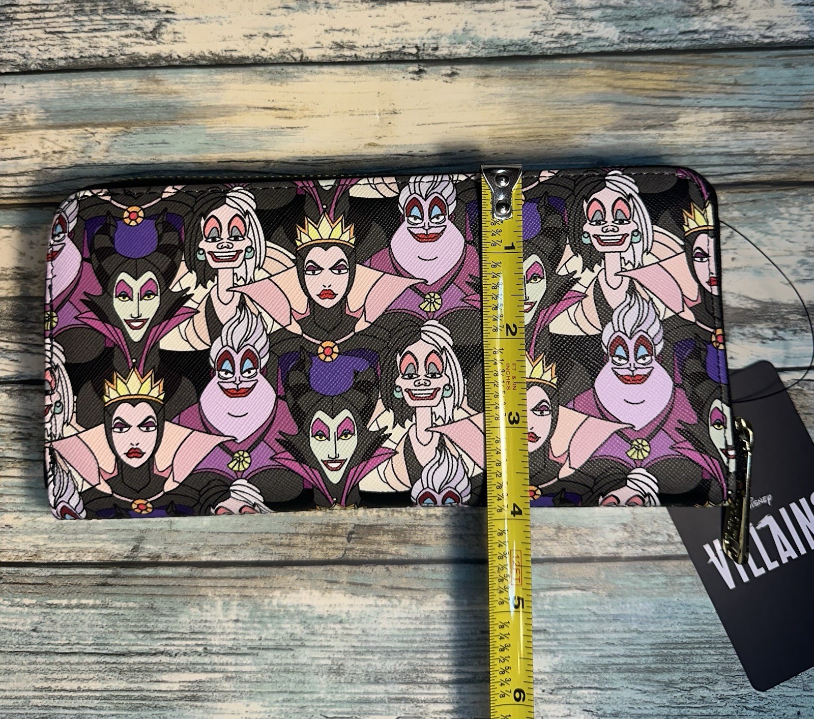 NEW Disney Villains Loungefly Zip Around All Over Print Wallet • Purple