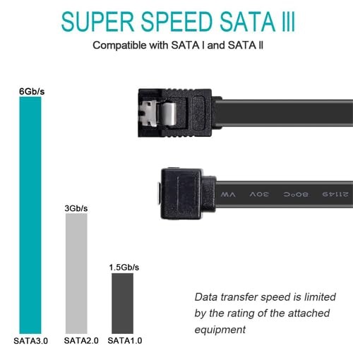 4 Pack SATA III 6Gbps Data Cable with Locking Latch, 2 Right Angle and 2 Stra...