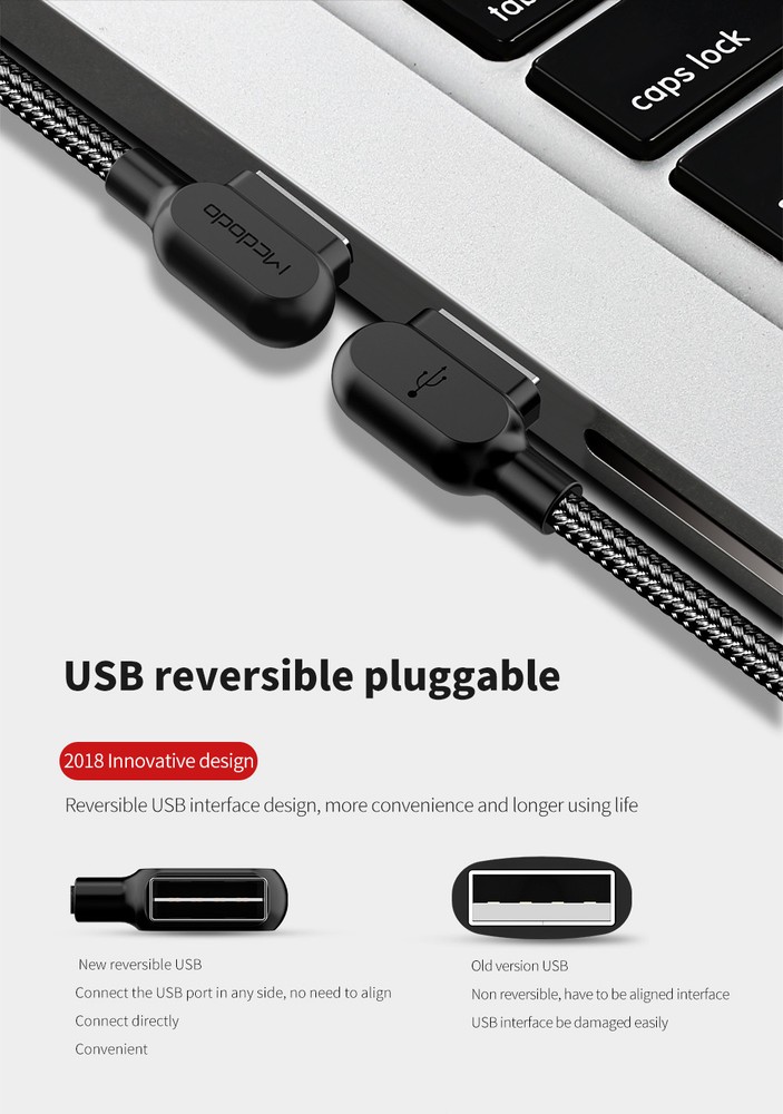 MCDODO 90 Degree Right Angle Braided USB Charger Charging Sync Type C Cable Cord