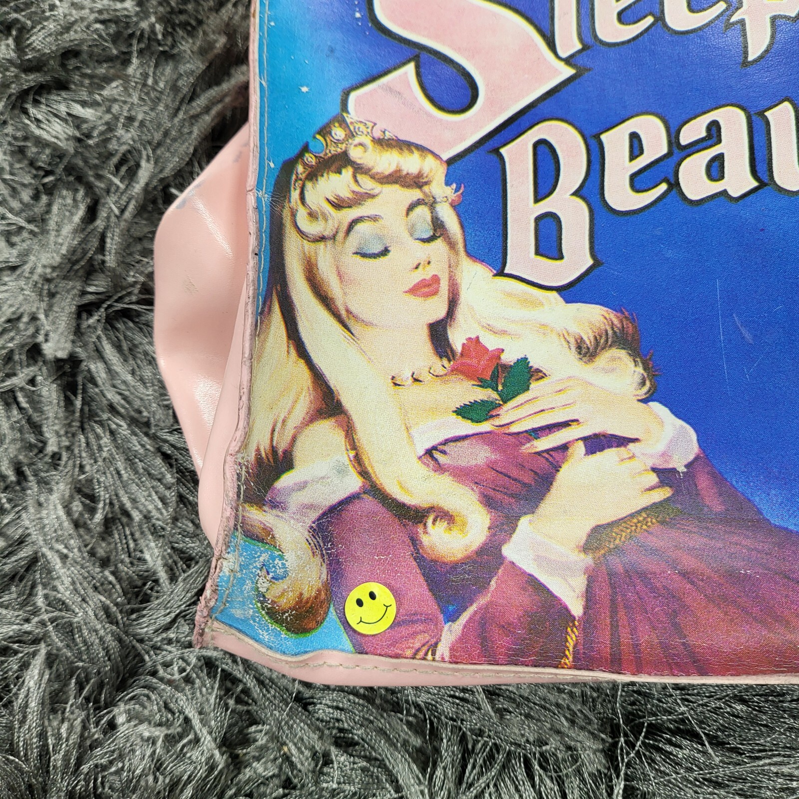 Vintage Walt Disney Sleeping Beauty Vinyl Tote Bag Blue Double Handle 9x12 Flaw