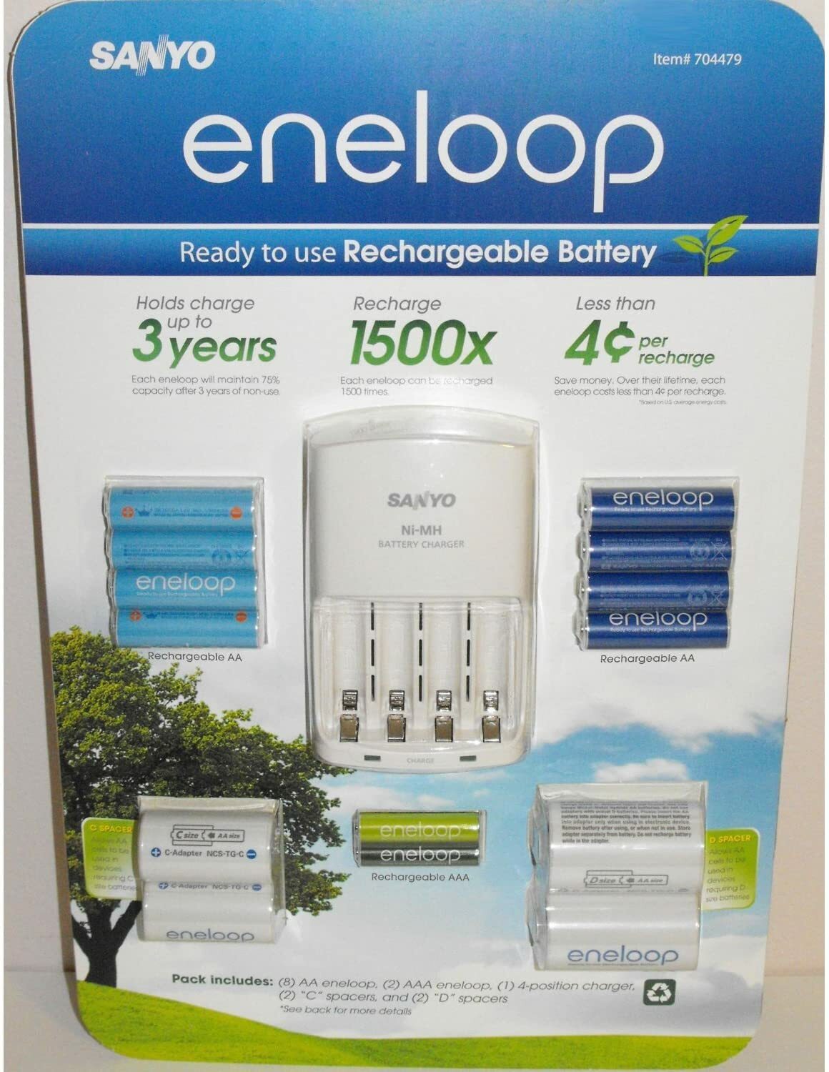 BRAND NEW SANYO ENELOOP 8 AA & 2 AAA BATTERIES W/ CHARGER & 2 C and 2 D Adapters
