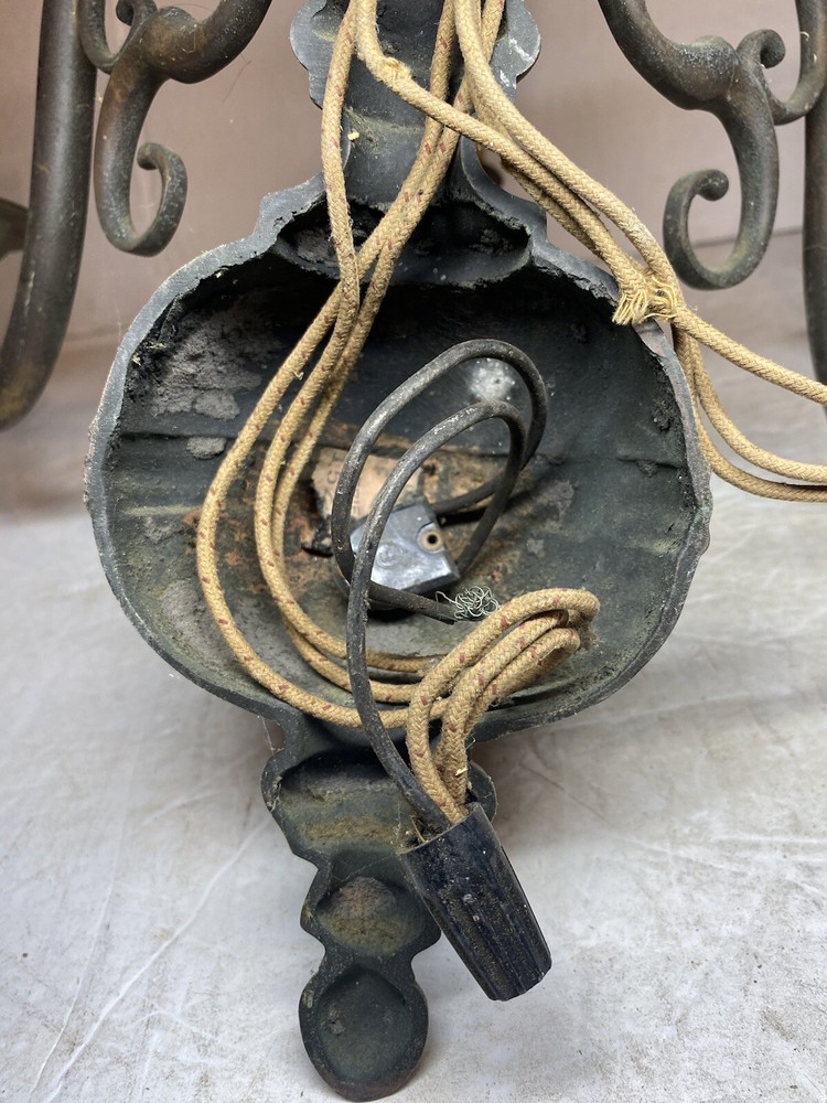 Antique Pair Brass Wall Hanging 3 Socket Light Sconces