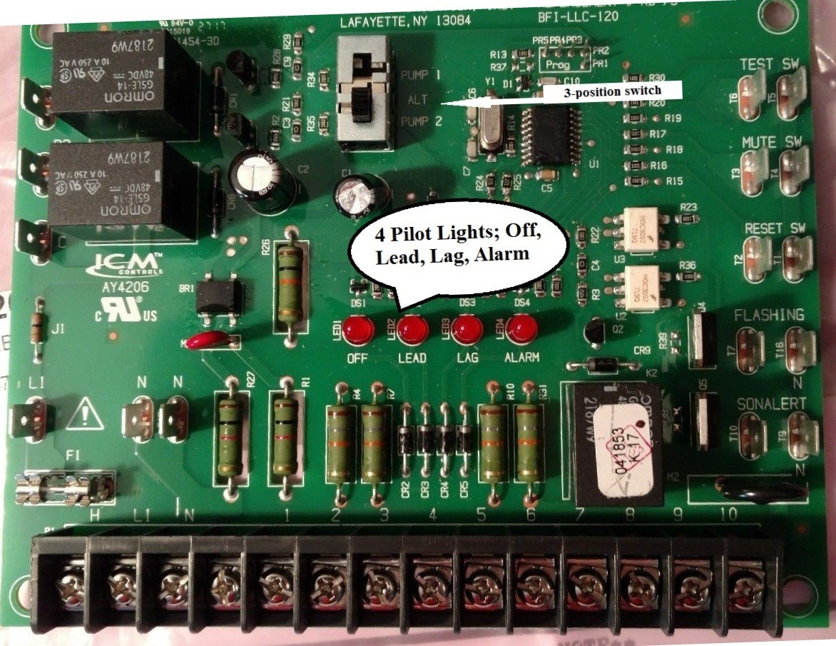 Duplex Pump Logic Control Board, Goulds RB-75,Boulay BFI-LLC-120, fits SES Panel
