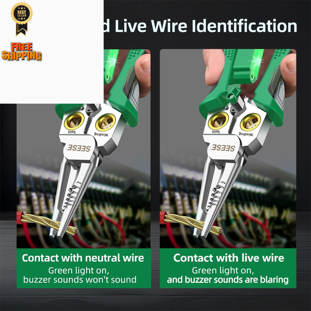 SEESE 8-in-1 Wire Stripper Pliers: Compact Portable Multi-Function Green