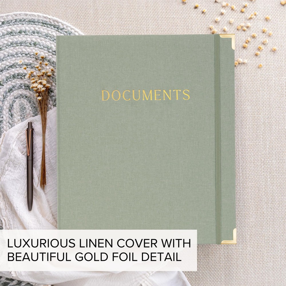 Sturdy Document Organizer Set with Folders - Beautiful Linen 3-Ring Binder Sa...